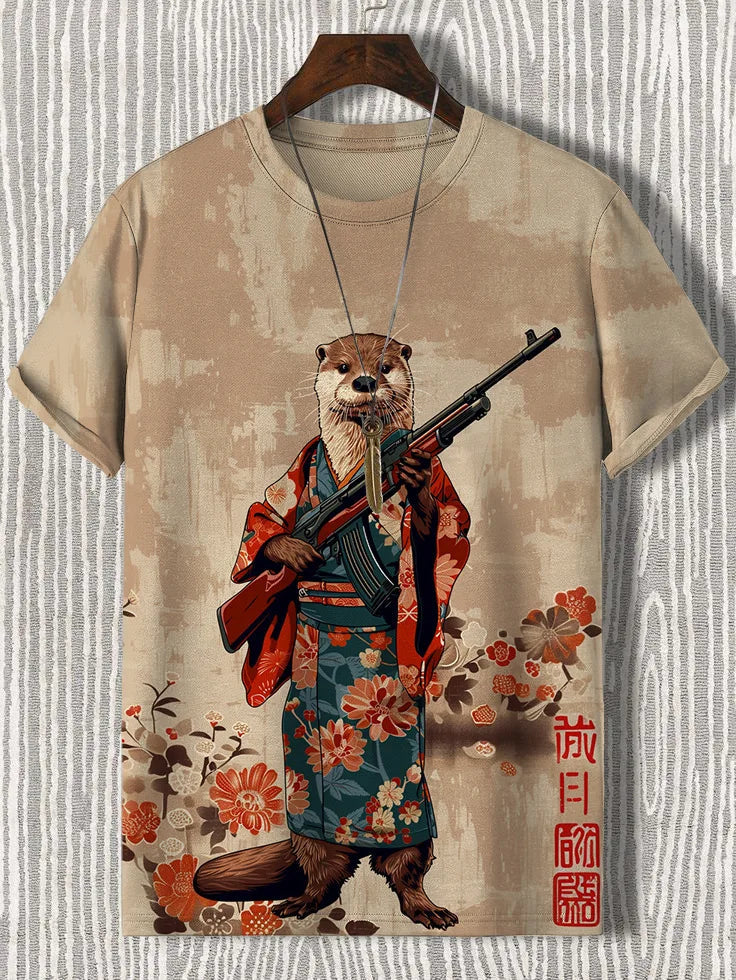 Samurai Cat Graphic T-Shirt – Japanese Style 3D Print Men's Tee