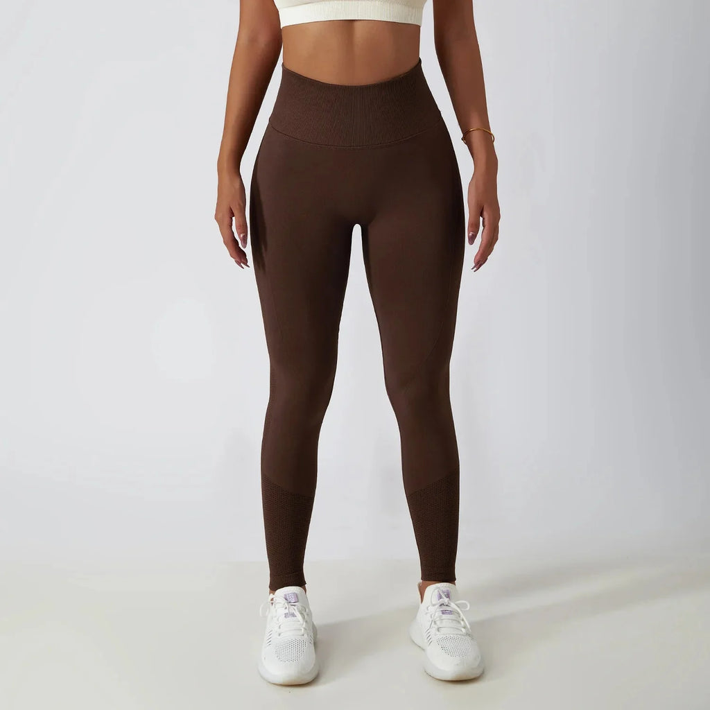 Seamless Ribbed Yoga Leggings – Tummy Control Fit