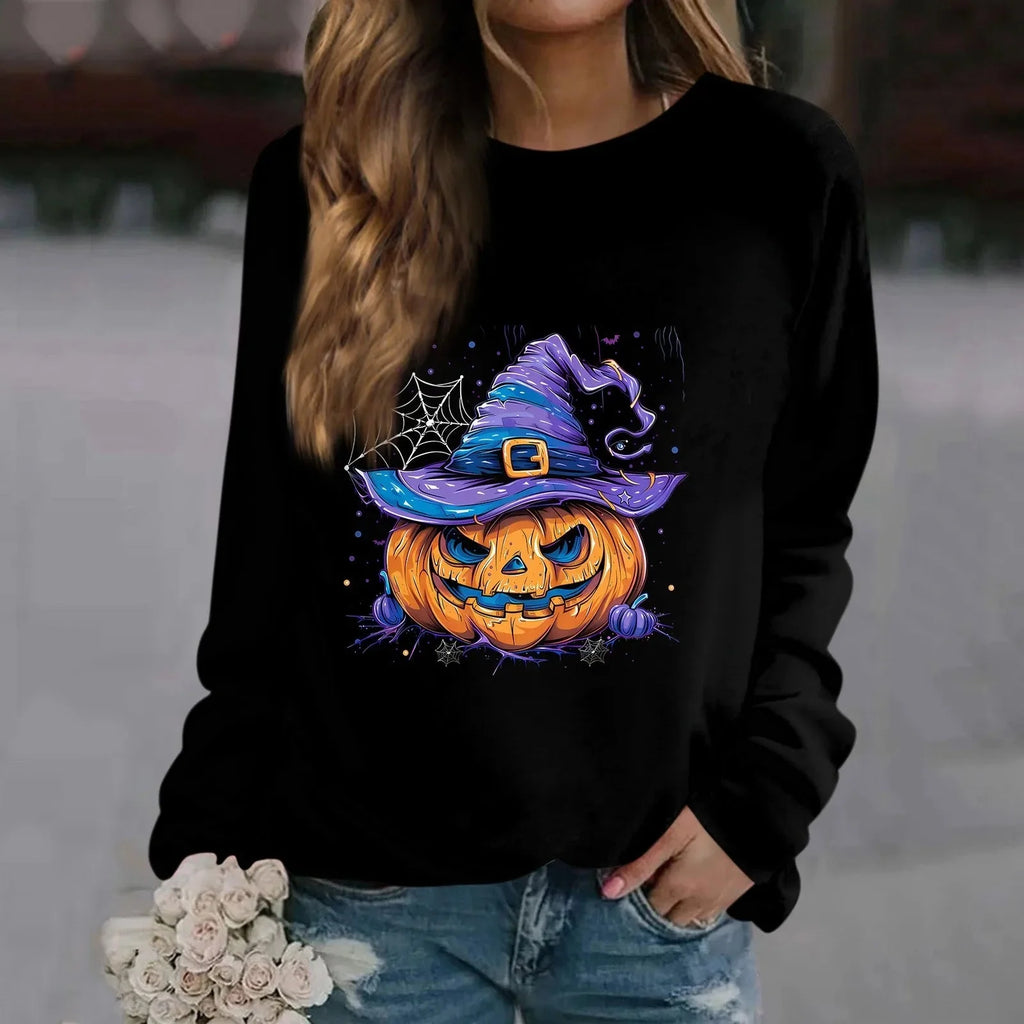 🎃 Vintage Pumpkin Print Long Sleeve T-Shirt – Harajuku Halloween Graphic Tee
