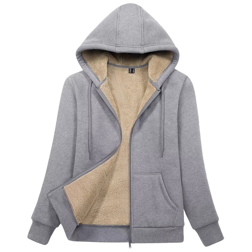 Sherpa-Lined Fleece Zip-Up Hoodie Jacket Women