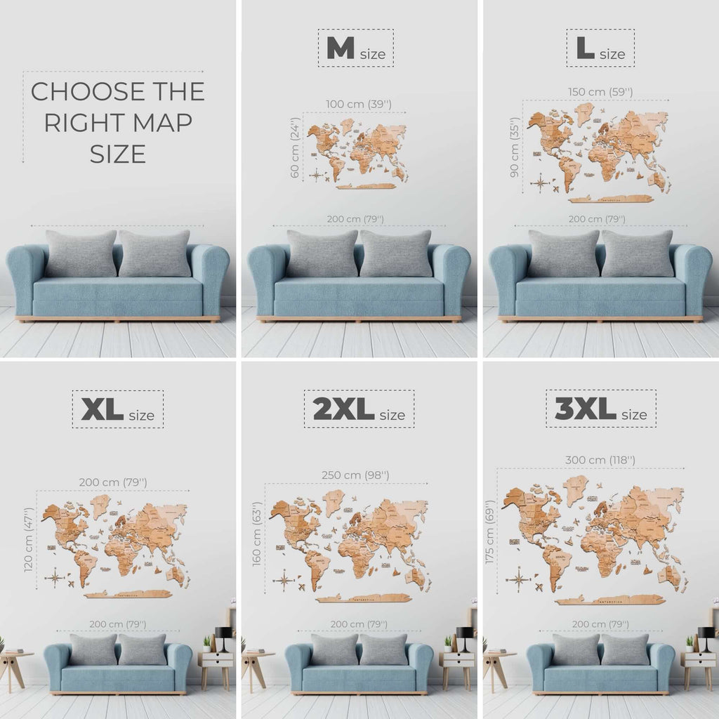 3D Wooden World Map Light