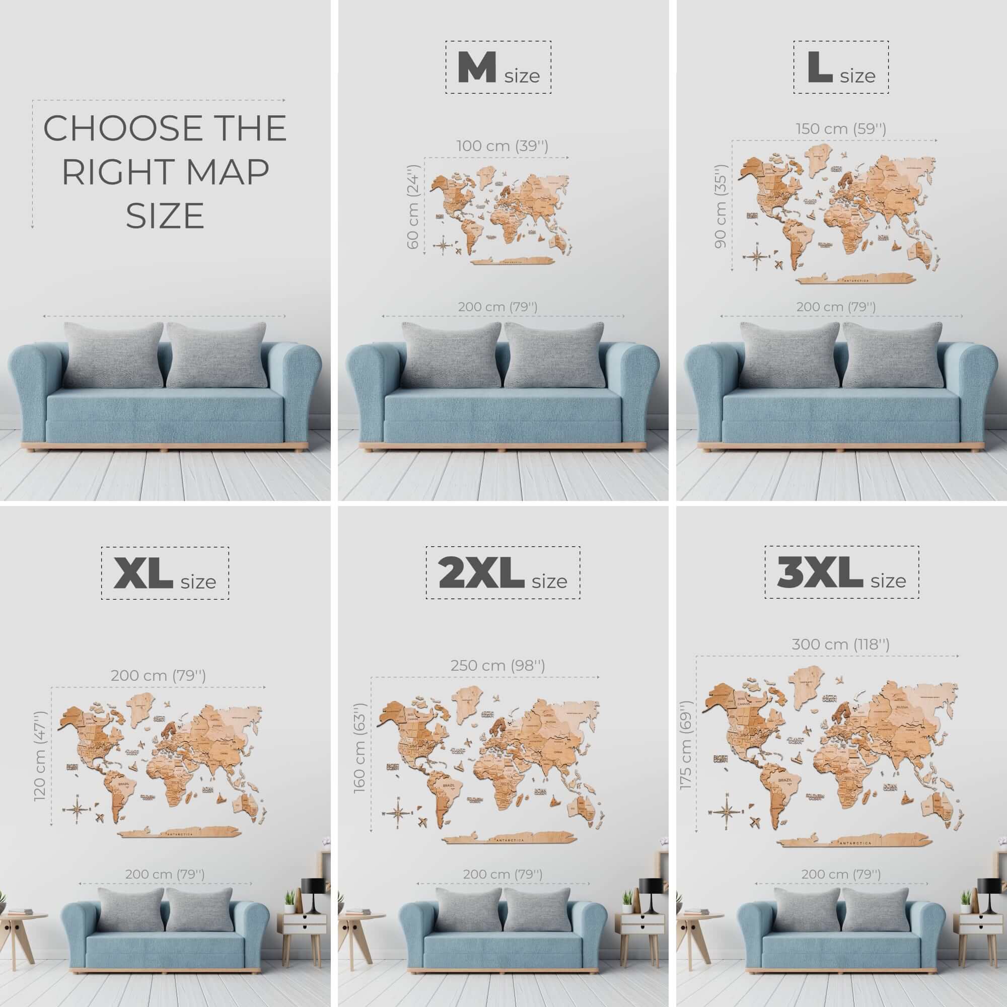3D Wooden World Map Light