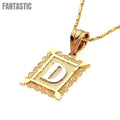 14K Gold Square Initial Letter D Pendant