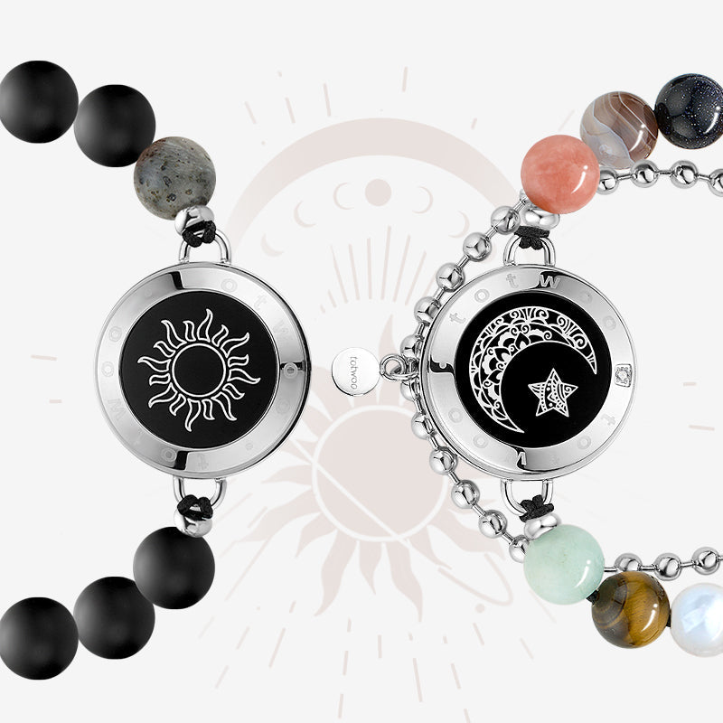 Sun & Moon Celestial Touch Bracelets with 13 Natural Stone Beads