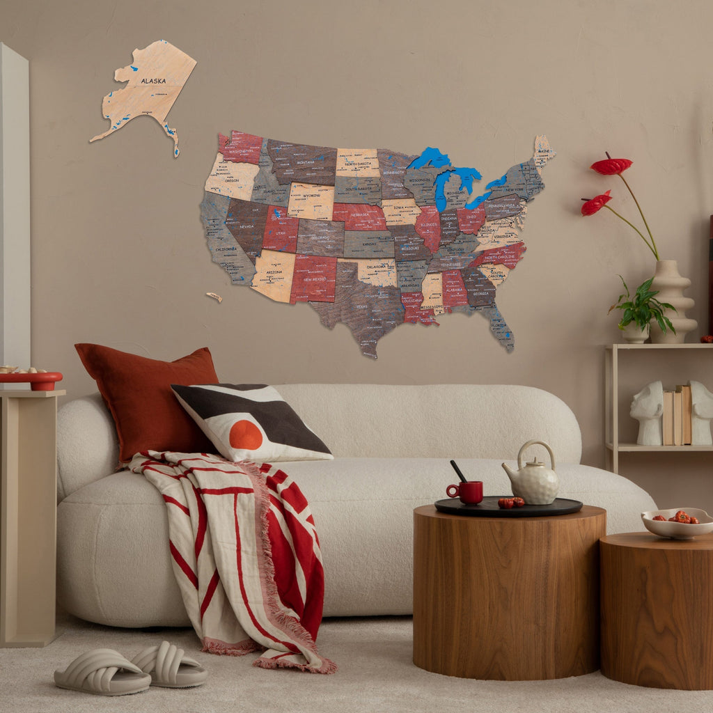 Wooden 3d Map of USA - Fusion