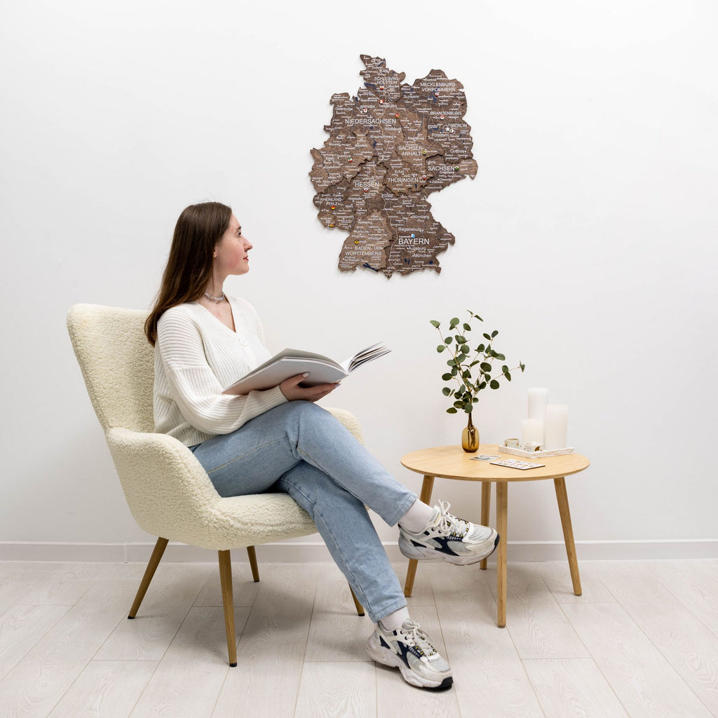 3D Germany Wooden Map Dark Walnut