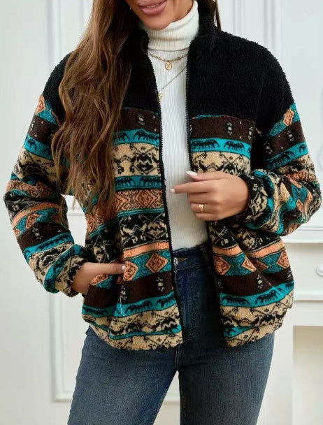 Women’s Double-Sided Plush Zip-Up Cardigan – Stand Collar Winter Jacket