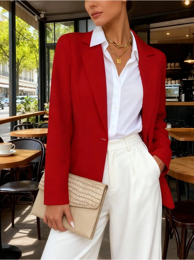 Women's Slim Fit Lapel Collar Long-Sleeve Blazer – Waist-Cinched