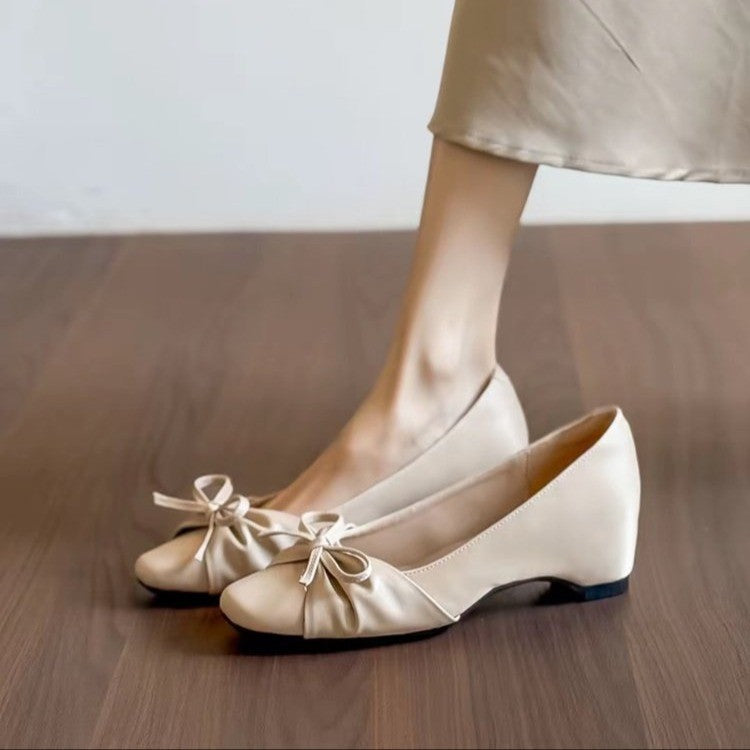Women's Bow Square Toe Mary Jane Flats – Slip-On Hidden Heel