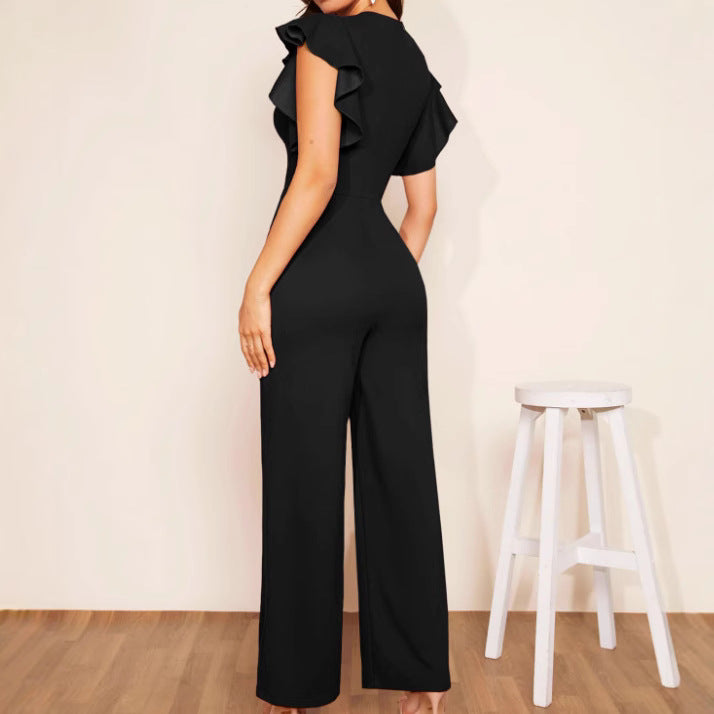 Women's Elegant High-Waist Ruffle Trim Jumpsuit | 3 Colors S–XL