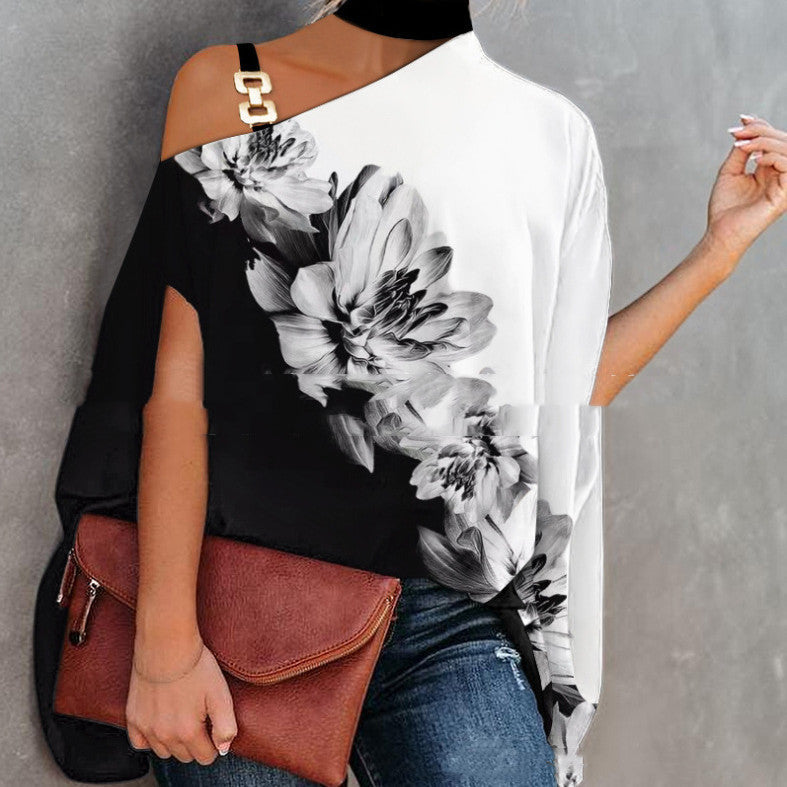 Women’s One-Shoulder Printed T-Shirt