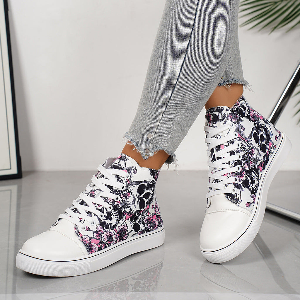 Women's High-Top Canvas Sneakers – Lace-Up Casual Flat Shoes