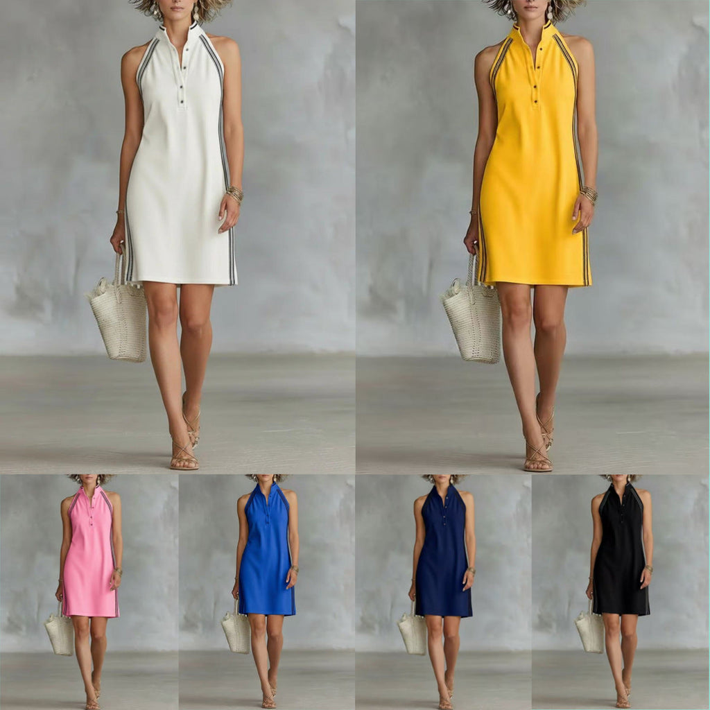 Women’s Sleeveless Button-Up Collar Shirt Dress