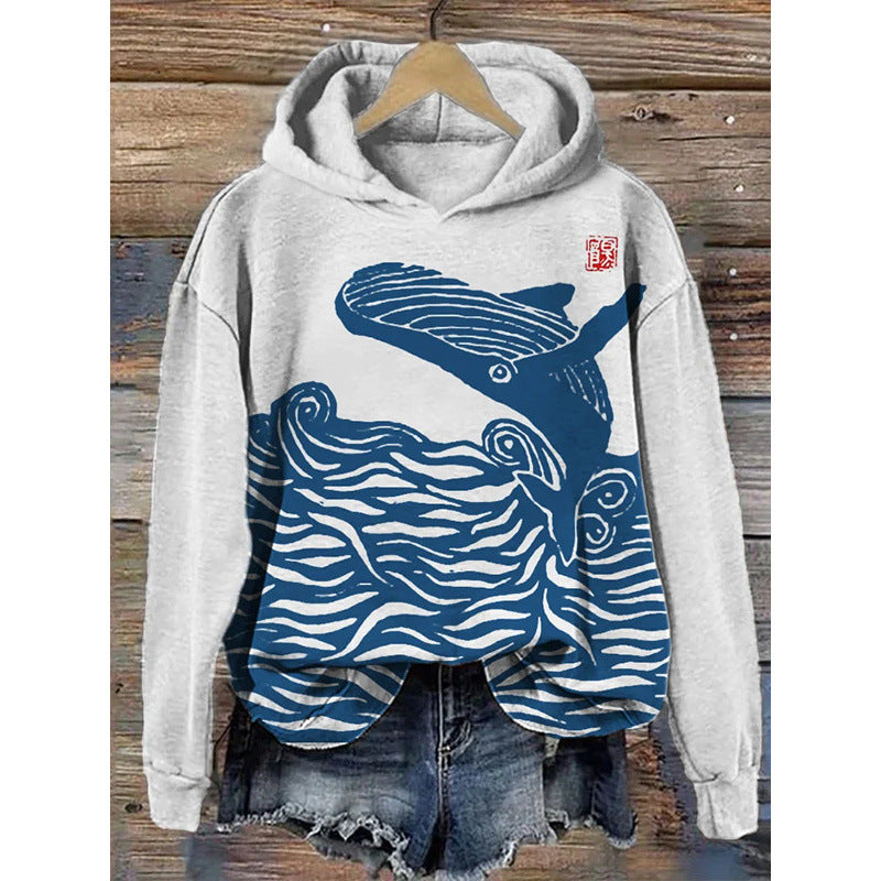 Women’s Printed Hooded Long Sleeve Pullover Sweatshirt