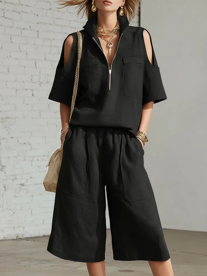 Short-Sleeve Shirt & Loose Shorts Two-Piece Set | Casual