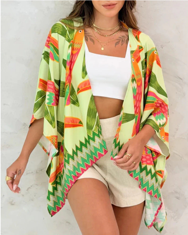 Women’s Printed Cardigan Top with Drop Shoulder Sleeves