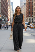 Women's Off-Shoulder Sleeveless Wide-Leg Jumpsuit – High Waist with Belt