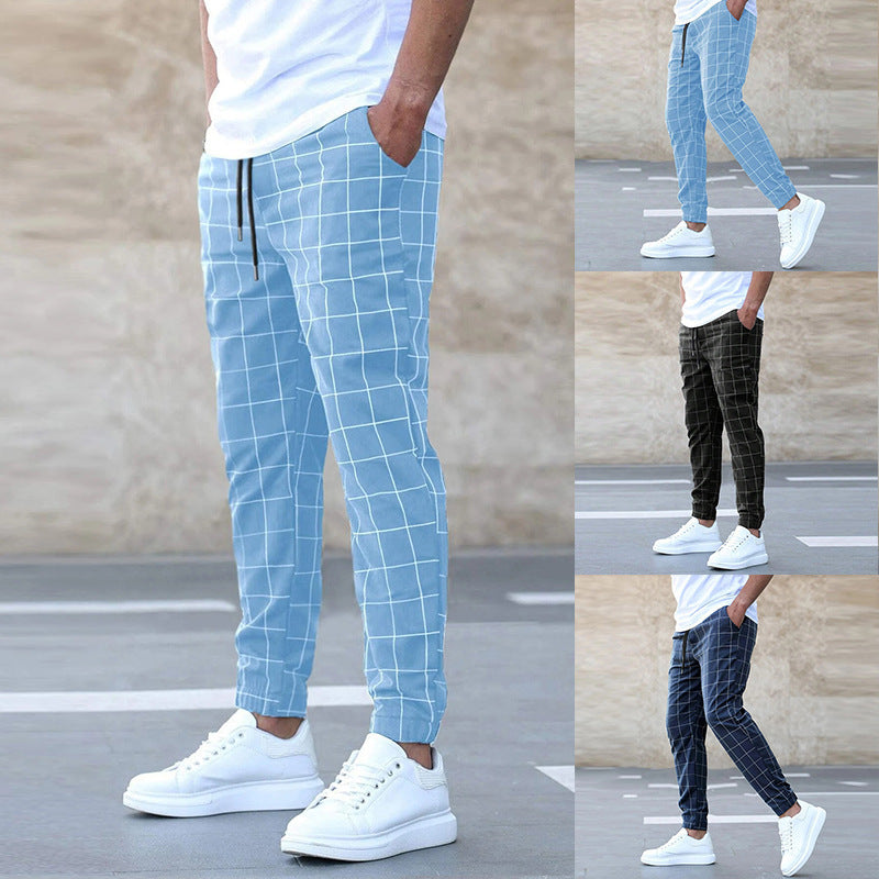 🧵 Men's Fashion Plaid Print Drawstring Trousers