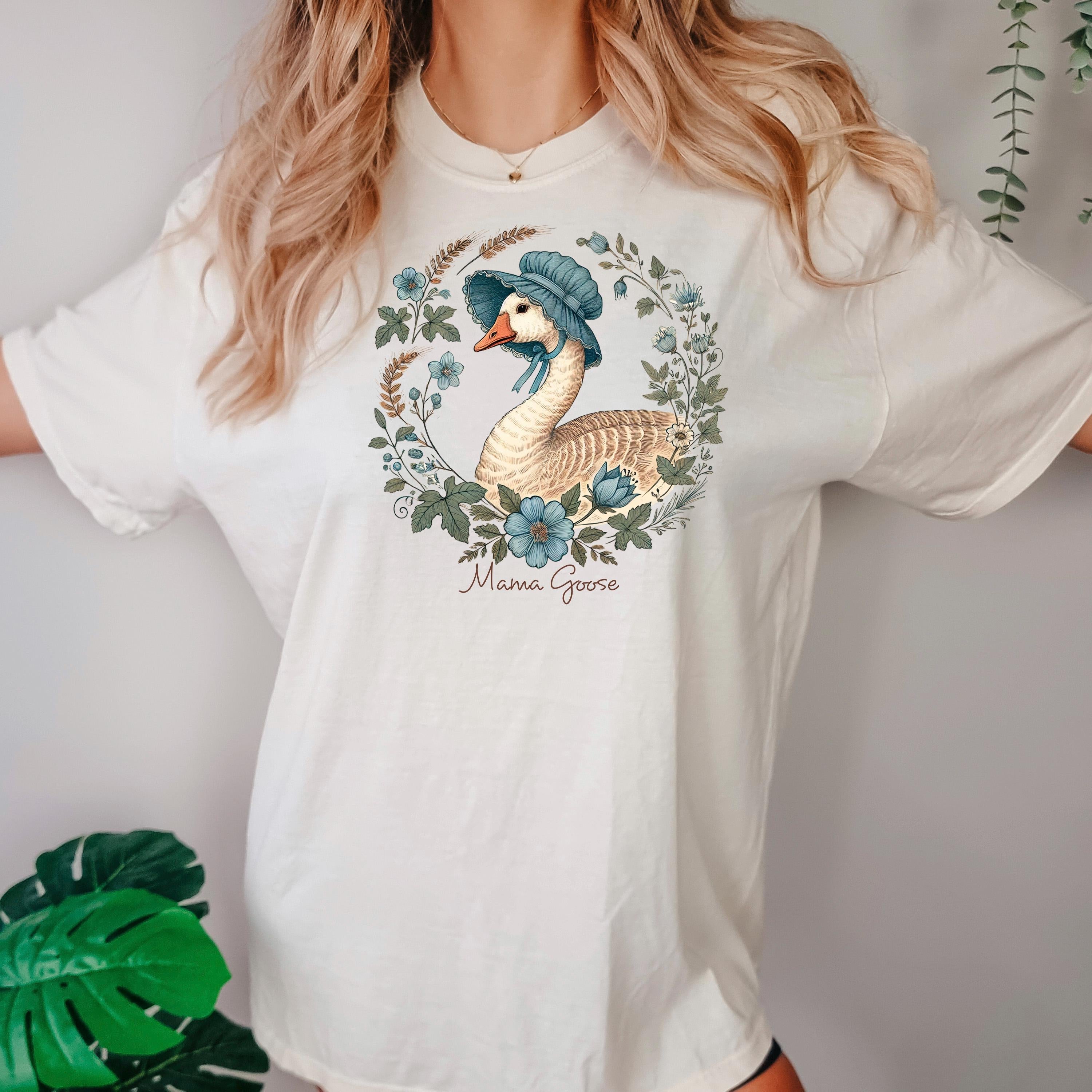 Mama Goose T-Shirt – Comfort Colors Tee With Floral Bonnet | Vintage Goose Shirt