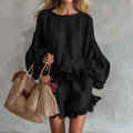 Women's Lantern Sleeve Top & Shorts Two-Piece Set – Loose Fit
