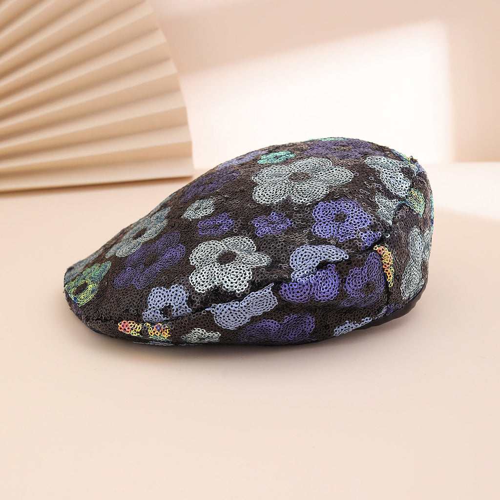 Sequin Flower Beret – Trendy Painter's Hat for Women | Outdoor & Everyday Style