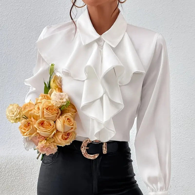 Women’s Ruffled Collared Blouse | Long Sleeve Dressy Work Top