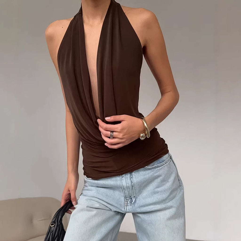 Designer Knitted Backless Boat-Neck Top Women’s Clothing