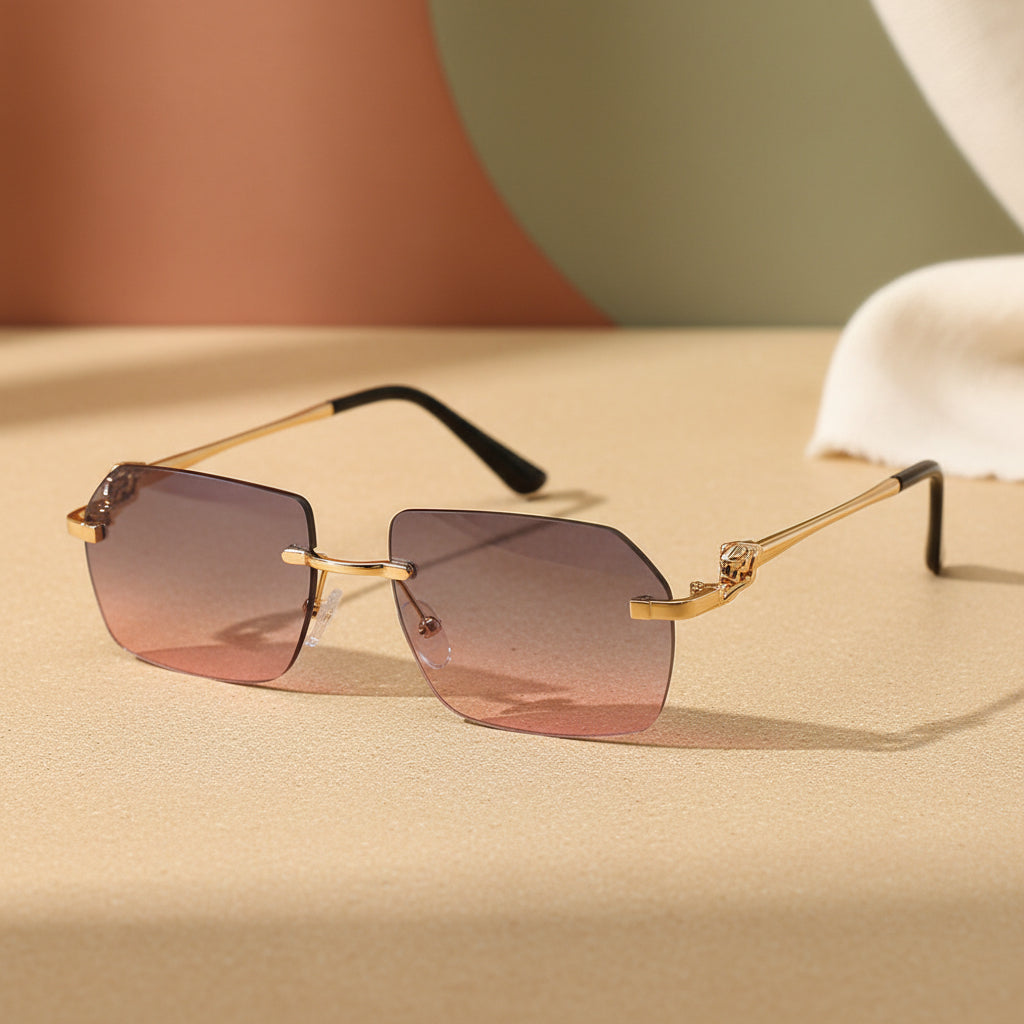 Gold Frame Cheetah Rimless Sunglasses – INS Hip-Hop Style