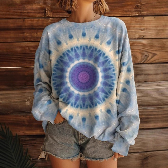 Women’s Printed Crew-Neck Sweatshirt – Long Sleeve Casual Top