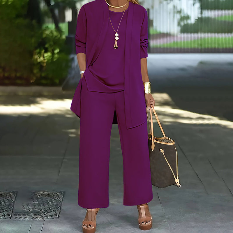 Women's Plus Size 3-Piece Lounge Set – Cardigan, Vest & Wide-Leg Pants