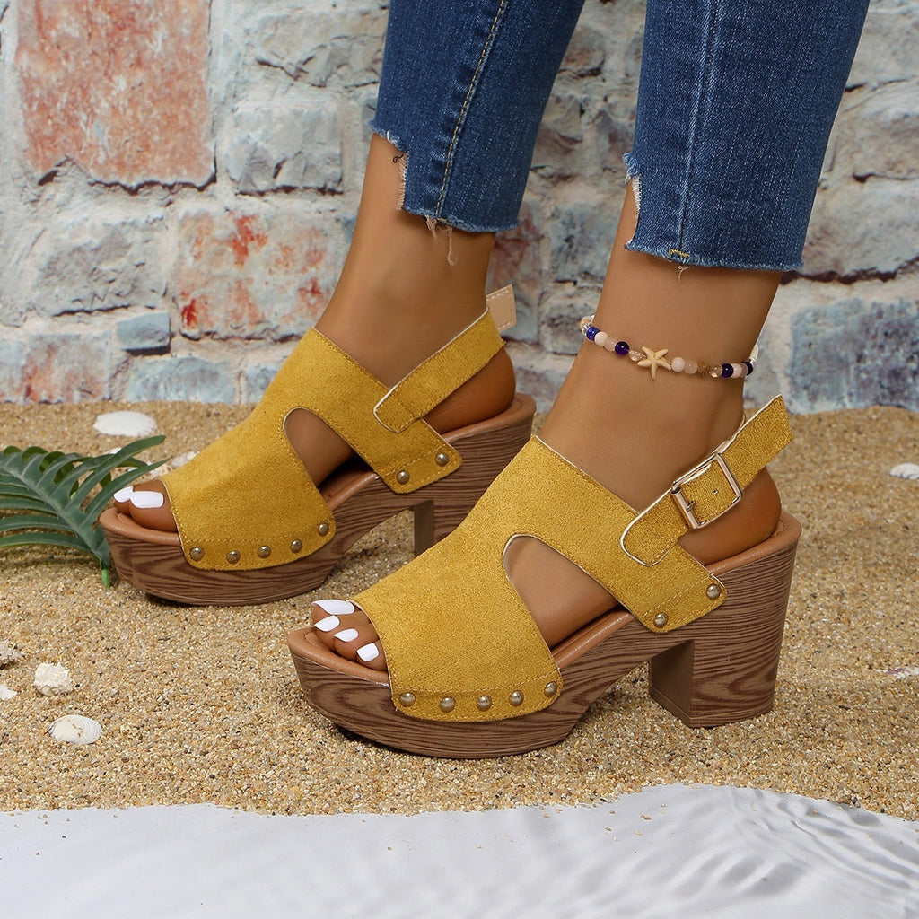 Women's Peep-Toe Chunky Heel Buckle Sandals