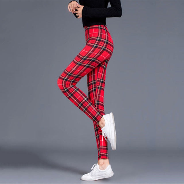 Women’s Plaid Yoga Leggings – Mid Waist Push-Up Pants