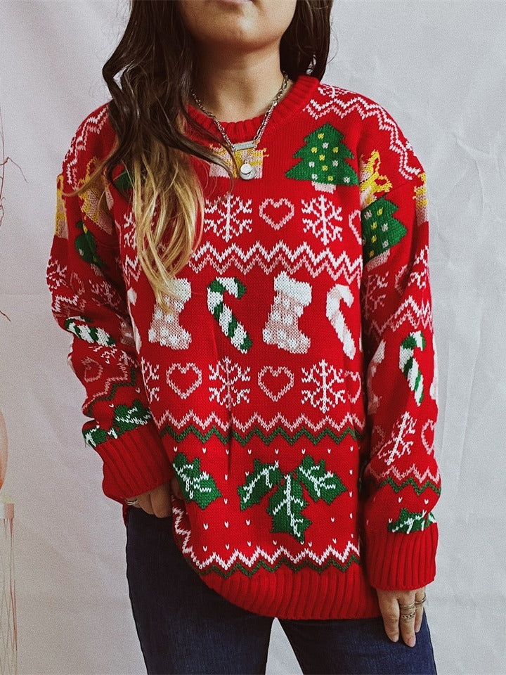 Women’s Stylish Loose Round Neck Long-Sleeved Sweater