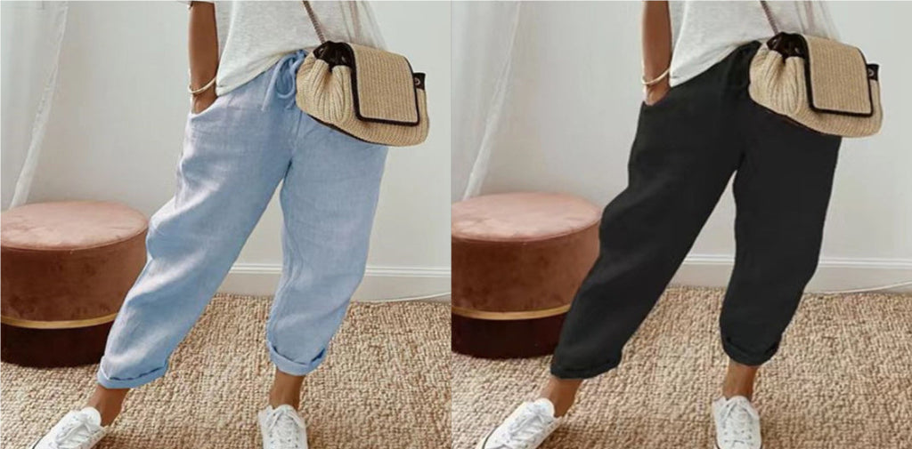 Women’s Cotton Linen Casual Pants – Solid Color