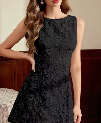 Women's Jacquard Sleeveless Midi Dress – Slim Fit French Minimalist Style