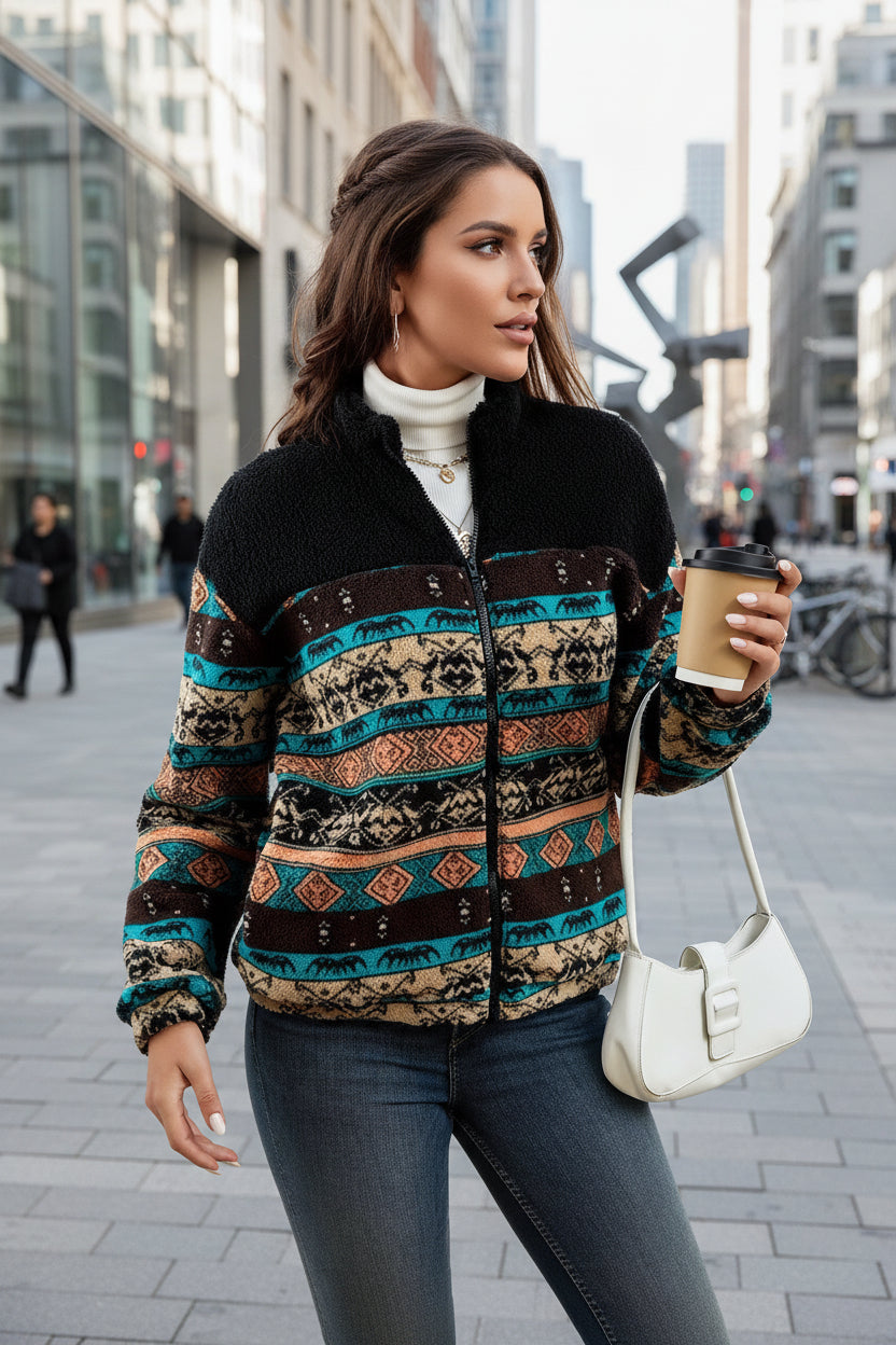 Women’s Double-Sided Plush Zip-Up Cardigan – Stand Collar Winter Jacket