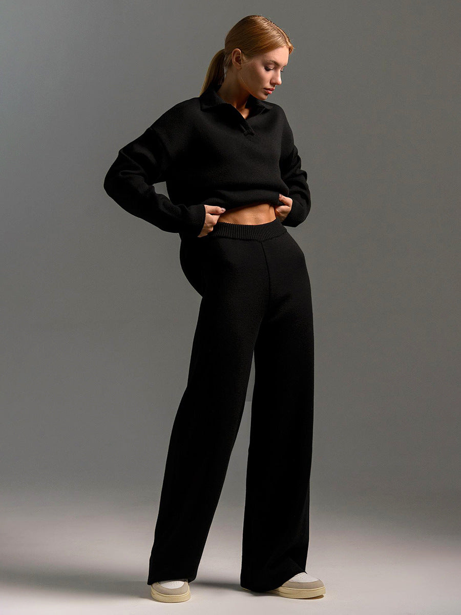 Women’s Fall Winter Two-Piece Set – Loose Collar Sweater Casual Outfit