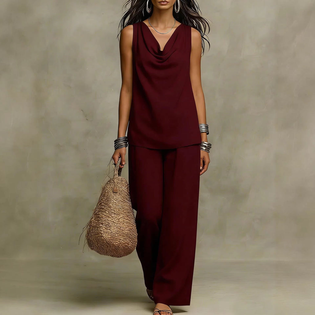 Women's Slash-Neck Sleeveless Tank Top & Casual Pants Set