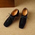 Women's Retro Sheepskin Square Toe Chunky Heel Pumps – Lace-Up Mid Heel