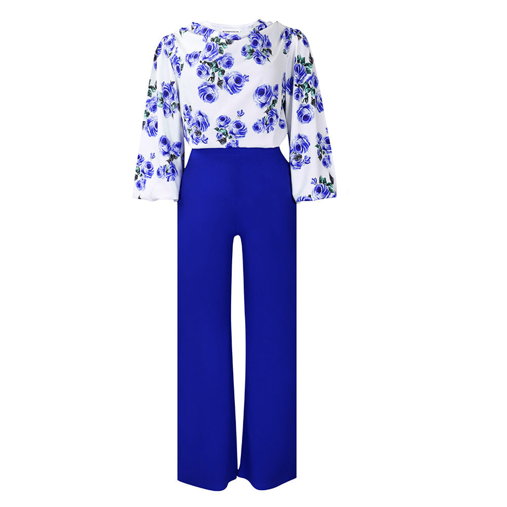 Printed Floral Lace-Up Top & Wide-Leg Pants Set – 4 Colors, S–3XL