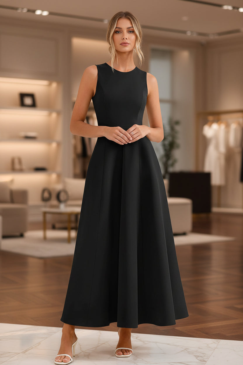 Women's Slim-Fit Long Vest Dress – A-Line High-Waist Sleeveless