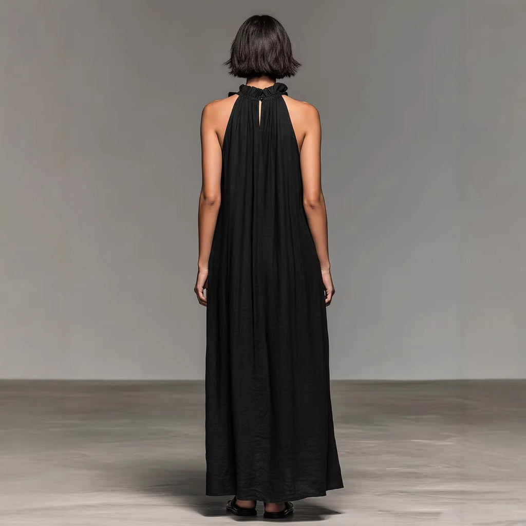 Women's Resort Ruffled Halterneck Sleeveless Open-Back Maxi Dress