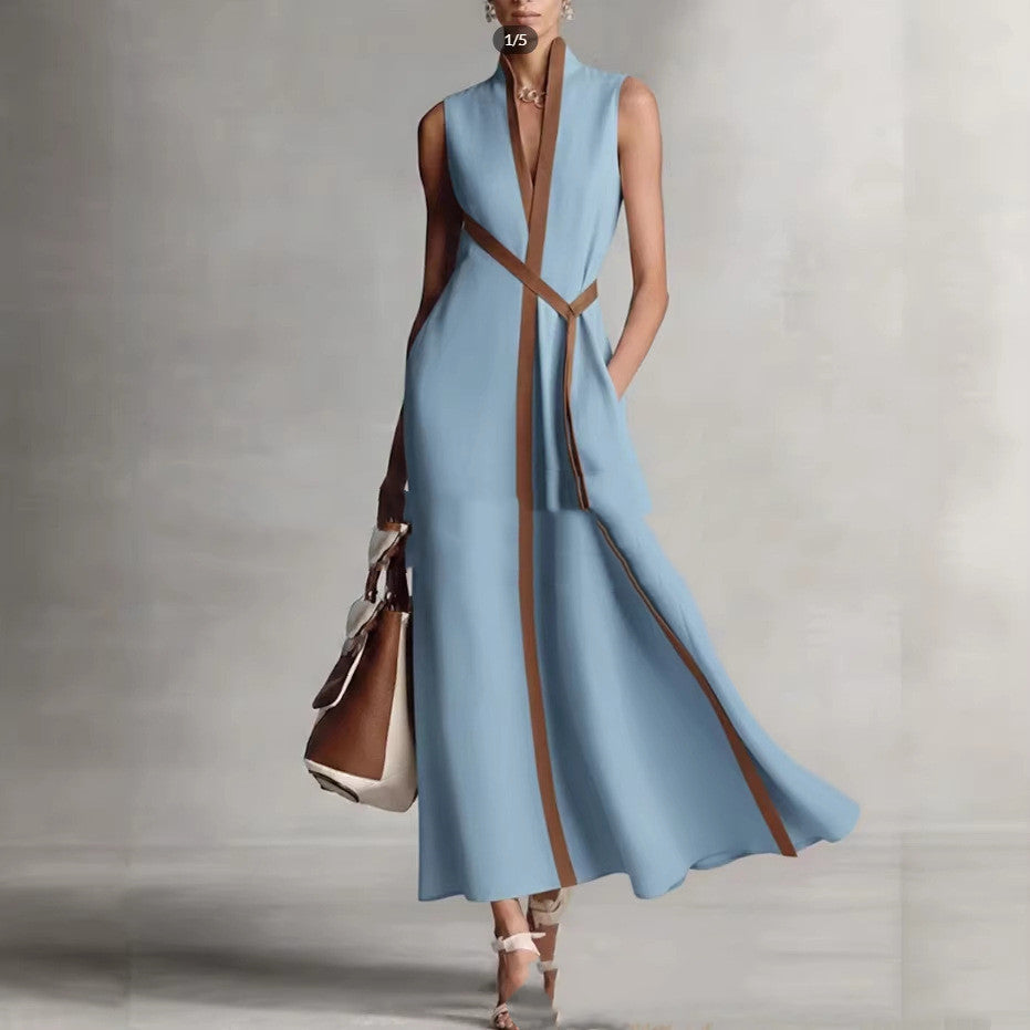 Women's Patchwork Cardigan & Wide Leg Pants Set | Colorblock Linen