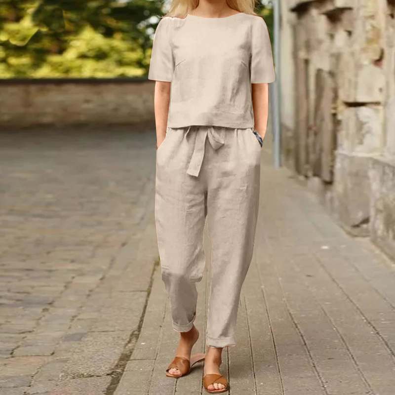 Wide-Leg Pants Two-Piece Set – Solid Color Casual Lounge Suit
