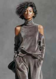 Women's Korean Velvet Long Sleeve Top & Pants Set