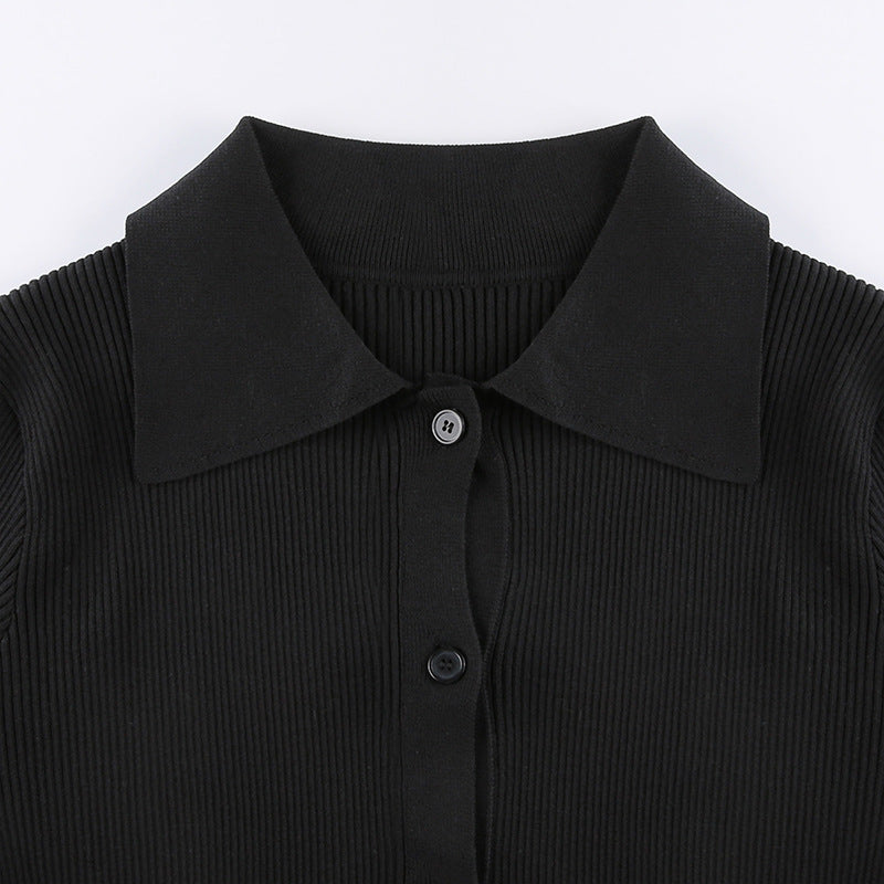 Women's V-Neck Ribbed Knit Button Cardigan Top – Black