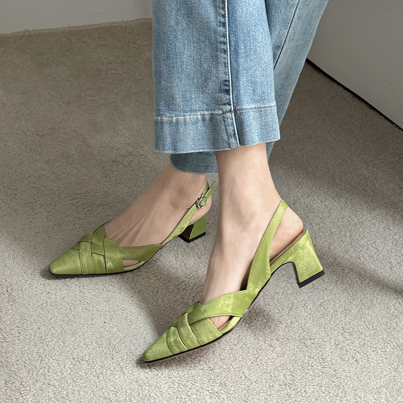 Women's Square Toe Chunky Heel Sandals – Cowhide High Heel Buckle