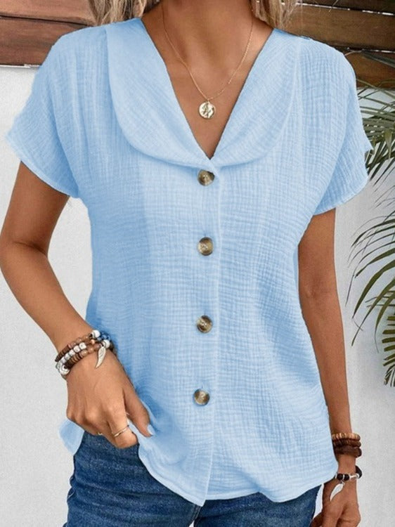 🌞 Women's Summer Solid Color Short-Sleeved Button Cardigan Top