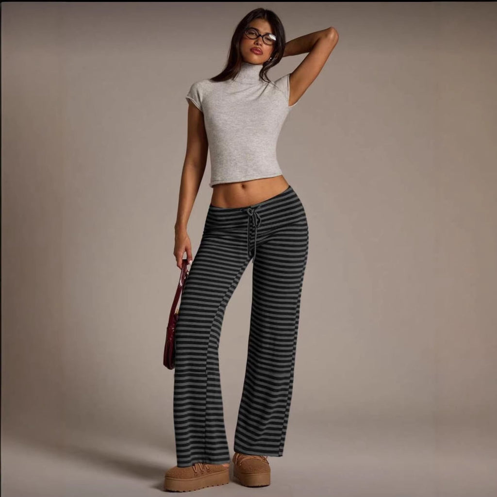 Women’s Striped Wide Leg Flared Casual Pants