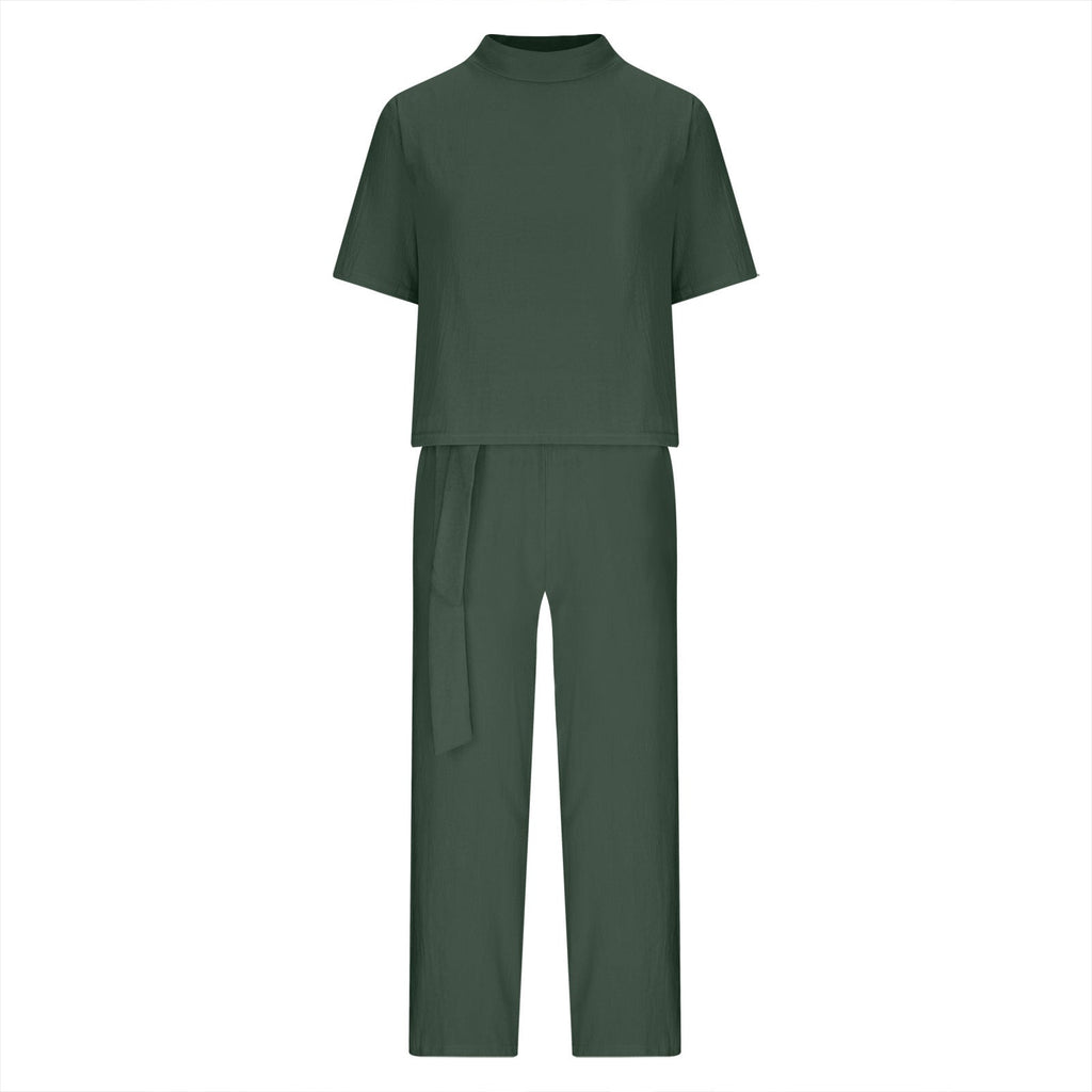 Round-Neck 3/4 Sleeve Top & Pants Two-Piece Set – 6 Colors, S–XXL